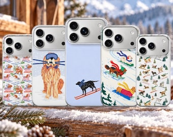 Ski Dog Phone Case Winter Cover for iPhone 18 Pro Max, 17, 16, 15, Samsung S26 Ultra, S25 FE, A57, A56, Pixel 11, 10