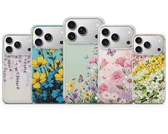 Funda floral con diseño de flores silvestres para iPhone 17 Pro Max, 17e, 15, 14, 13 y Samsung S26 Ultra, S25 FE, A57, A56, Pixel 10, 9A