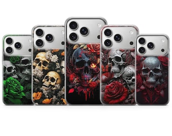Funda para teléfono con diseño de calavera rosa y flores para iPhone 17 Pro Max, 17e, 15, 14, 13 y Samsung S26 Ultra, S25 FE, A57, A56, Pixel 10, 9A