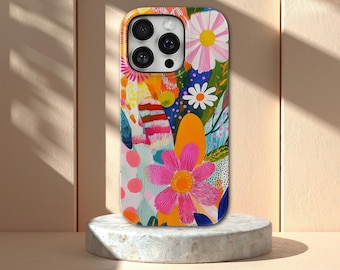 Funda moderna para teléfono con estampado de flores de colores, resistente, para iPhone 17 Pro Max, 16e, 15, 14, 13 y Samsung S26 Ultra, S25 FE, A57, A56, Pixel 10, 9A.