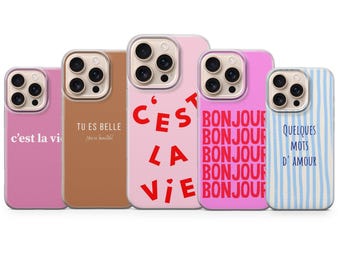 Funda para teléfono con frase en francés "París" para iPhone 17 Pro Max, 17e, 15, 14, 13 y Samsung S26 Ultra, S25 FE, A57, A56, Pixel 10, 9A
