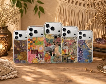 Coque de téléphone fantaisie à motif collage pour iPhone 17 Pro Max, 17e, 15, 14, 13 et Samsung S26 Ultra, S25 FE, A57, A56, Pixel 10, 9A