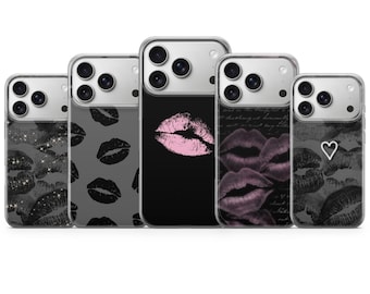 Funda negra con diseño de beso y labios para iPhone 17 Pro Max, 17e, 15, 14, 13 y Samsung S26 Ultra, S25 FE, A57, A56, Pixel 10, 9A