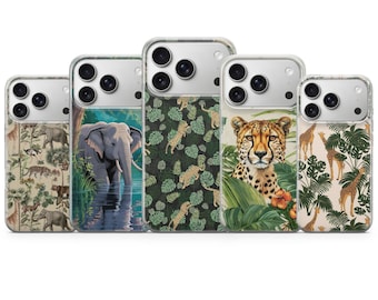 Coque de téléphone Safari à motif animaux sauvages pour iPhone 17 Pro Max, 17e, 15, 14, 13 et Samsung S26 Ultra, S25 FE, A57, A56, Pixel 10, 9A