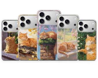 Coque de téléphone à motif chat orange pour iPhone 17 Pro Max, 17e, 15, 14, 13 et Samsung S26 Ultra, S25 FE, A57, A56, Pixel 10, 9A