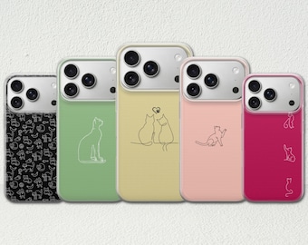 Etui na telefon z grafiką liniową i kotem do modeli iPhone 17 Pro Max, 17e, 15, 14, 13 i Samsung S26 Ultra, S25 FE, A57, A56, Pixel 10, 9A