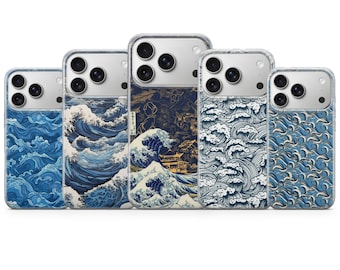 Funda para teléfono con diseño de olas del océano Kanagawa para iPhone 17 Pro Max, 17e, 15, 14, 13 y Samsung S26 Ultra, S25 FE, A57, A56, Pixel 10, 9A