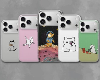 Funda divertida para teléfono con diseño de gato espacial y meme artístico para iPhone 17 Pro Max, 17e, 15, 14, 13 y Samsung S26 Ultra, S25 FE, A57, A56, Pixel 10, 9A