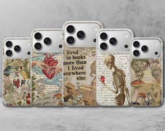 Funda para teléfono con diseño de libro y recortes de libros para iPhone 17 Pro Max, 17e, 15, 14, 13 y Samsung S26 Ultra, S25 FE, A57, A56, Pixel 10, 9A