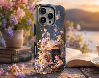Étui de téléphone Book Phone Case Floral TOUGH Cover pour iPhone 17 Pro Max, 16e, 15, 14, 13 et Samsung S26 Ultra, S25 FE, A57, A56, Pixel 10, 9A