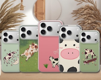 Funda para teléfono con diseño de vaca adorable, funda con arte de animales de granja para iPhone 17 Pro Max, 17e, 15, 14, 13 y Samsung S26 Ultra, S25 FE, A57, A56, Pixel 10, 9A