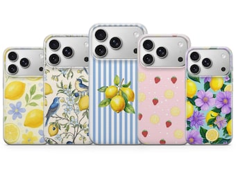 Funda de teléfono Lemons con diseño floral moderno y efecto sol para iPhone 17 Pro Max, 17e, 15, 14, 13 y Samsung S26 Ultra, S25 FE, A57, A56, Pixel 10, 9A