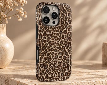 Leopard Print Phone Case Animal TOUGH Cover for iPhone 18 Pro Max, 17, 16, 15, Samsung S26 Ultra, S25 FE, A57, A56, Pixel 11, 10