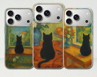 Etui na telefon z motywem czarnego kota do iPhone'a 17 Pro Max, 17e, 15, 14, 13 i Samsunga S26 Ultra, S25 FE, A57, A56, Pixel 10, 9A