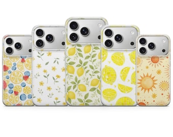 Funda para teléfono Summer Lemon con diseño floral moderno para iPhone 17 Pro Max, 17e, 15, 14, 13 y Samsung S26 Ultra, S25 FE, A57, A56, Pixel 10, 9A