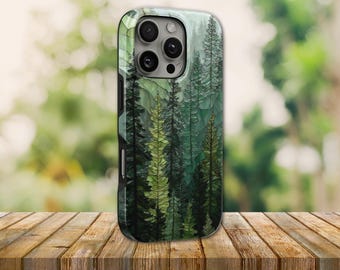 Funda para teléfono con diseño de vitrales y pinos, resistente, para iPhone 17 Pro Max, 16e, 15, 14, 13 y Samsung S26 Ultra, S25 FE, A57, A56, Pixel 10, 9A.