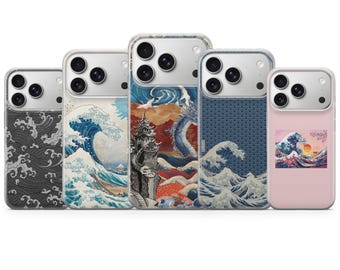 Coque de téléphone Wave, style japonais, compatible avec iPhone 17 Pro Max, 17e, 15, 14, 13 et Samsung S26 Ultra, S25 FE, A57, A56, Pixel 10, 9A