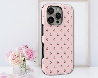 Funda para teléfono con diseño de cereza rosa, resistente, para iPhone 17 Pro Max, 16e, 15, 14, 13 y Samsung S26 Ultra, S25 FE, A57, A56, Pixel 10, 9A