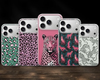 Funda con estampado de leopardo rosa para iPhone 17 Pro Max, 17e, 15, 14, 13 y Samsung S26 Ultra, S25 FE, A57, A56, Pixel 10, 9A