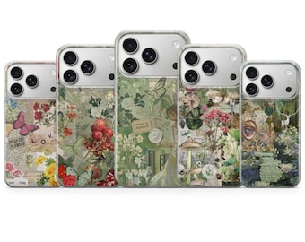 Coque de téléphone collage à motif botanique pour iPhone 17 Pro Max, 17e, 15, 14, 13 et Samsung S26 Ultra, S25 FE, A57, A56, Pixel 10, 9A