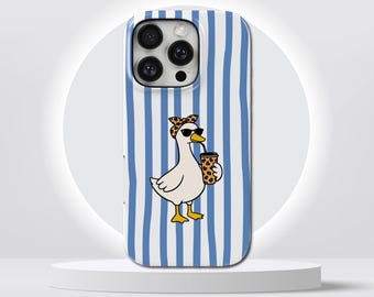 Blue Striped Phone Case Denim Duck TOUGH Cover for iPhone 17 Pro Max, 16e, 15, 14, 13 & Samsung S26 Ultra, S25 FE, A57, A56, Pixel 10, 9A