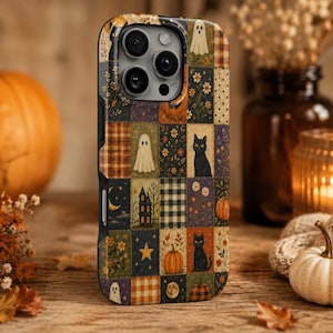 Halloween-telefonskal Patchwork TOUGH-fodral för iPhone 18 Pro Max, 17, 16, 15, Samsung S26 Ultra, S25 FE, A57, A56, Pixel 11, 10