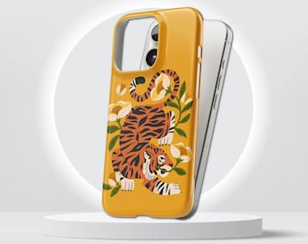 Floral Tiger Phone Case Wild Cat TOUGH Cover for iPhone 17 Pro Max, 16e, 15, 14, 13 & Samsung S26 Ultra, S25 FE, A57, A56, Pixel 10, 9A