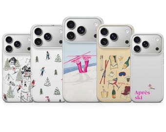 Étui de téléphone d'hiver sur le thème du ski pour iPhone 17 Pro Max, 17e, 15, 14, 13 et Samsung S26 Ultra, S25 FE, A57, A56, Pixel 10, 9A