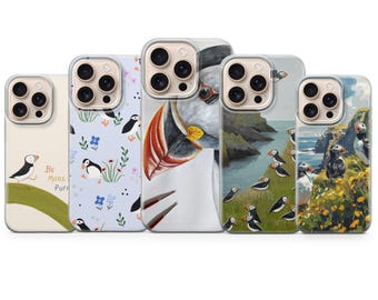 Funda de teléfono Puffin con diseño de pájaro para iPhone 17 Pro Max, 17e, 15, 14, 13 y Samsung S26 Ultra, S25 FE, A57, A56, Pixel 10, 9A