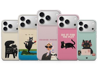 Coque pour téléphone avec chat pour iPhone 17 Pro Max, 17e, 15, 14, 13 et Samsung S26 Ultra, S25 FE, A57, A56, Pixel 10, 9A