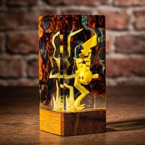 Electric Mouse Resin Lamp, Lightning Anime Inspired Night Light, Handmade Epoxy LED Lamp, Unique Geek Gift, Desk Decor