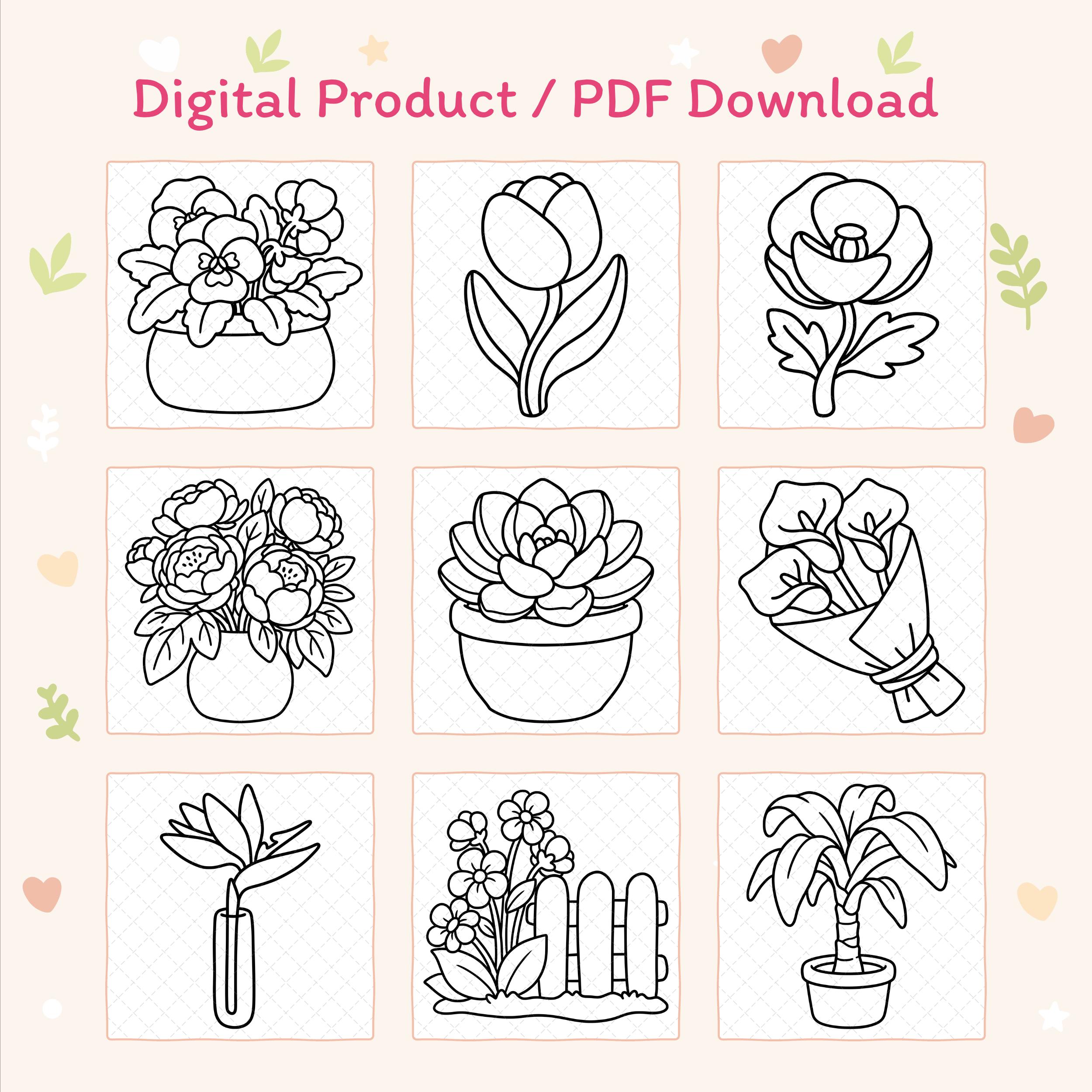 Flowers and Plants Coloring Pages PDF – 40 Easy Floral Designs for Kids ...