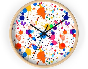 Paint Splatter Wall Clock, Colorful Home Decor, Gift for Artist, Clock for Art Room, Wall Clock for Classroom Office Home, Bright decoration