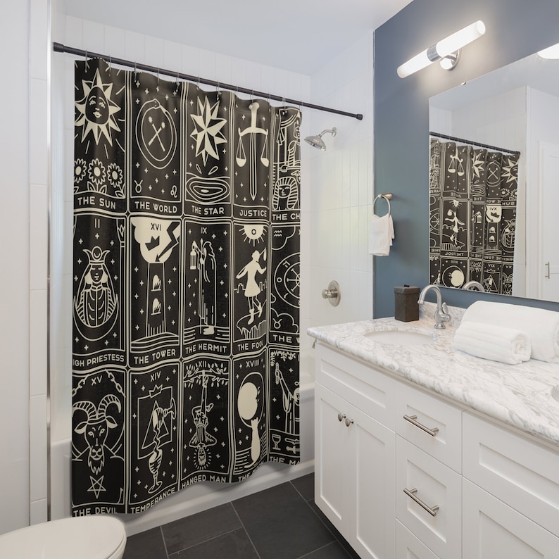 Tarot Card Shower Curtain, Tarot Bathroom Decor, Tarot Home Decor, Witchy Designs, Spiritual Decor, Tarot Reader Gift, Fun Shower Curtain image 2