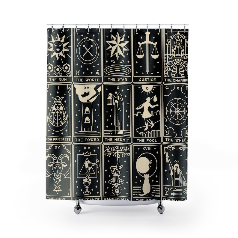 Tarot Card Shower Curtain, Tarot Bathroom Decor, Tarot Home Decor, Witchy Designs, Spiritual Decor, Tarot Reader Gift, Fun Shower Curtain image 1