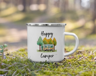 Happy Camper Enamel Mug, Camping Mug, Camping Gift, RV Coffee Mug, Happy Camper Gift, Coffee Mug Gift, RV Life, Funny Coffee Mug, Cute Mug