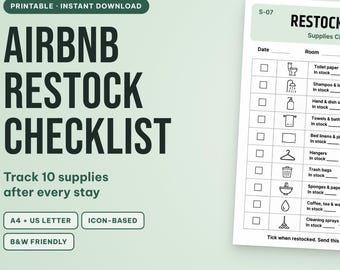 Airbnb Restock Checklist | Supplies Inventory List for Cleaners | Printable