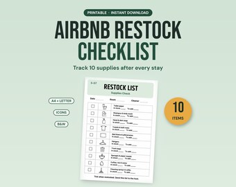 Airbnb-Auffüllliste | Inventarliste für Reinigungsmaterialien | Druckvorlage