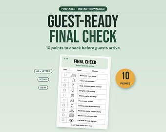 Airbnb-Checkliste für die Endabnahme | Checkliste zur Gästevorbereitung vor dem Check-in | Druckversion
