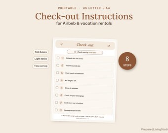 Airbnb-Check-out-Anweisungen | Checkliste für Gäste in Ferienwohnungen zum Ausdrucken | A4 US Letter