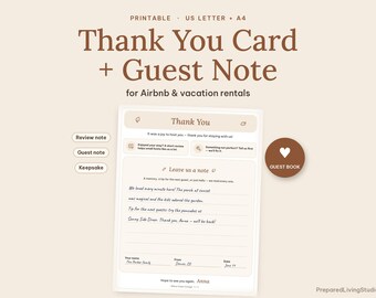 Airbnb-Dankeskarte mit Gästenotiz | Bewertungsanfrage-Schild | Druckbares A4-Format (US Letter)