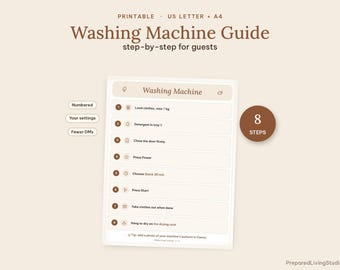 Hinweisschild für die Waschmaschine | Airbnb-Wäscheleitfaden für Gäste | Druckbares A4-Format (US Letter)