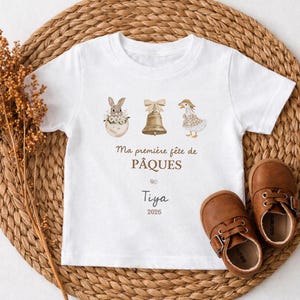 T-shirt bébé Pâques, prénom personnalisé, "première fois de bébé" , tenue chasse aux œufs, cadeau naissance, vêtement bébé coton 6-24 mois