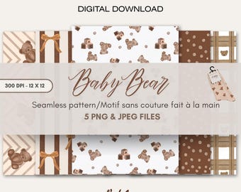 Watercolor Teddy Bear Seamless Pattern – Digital Download | Nursery Pattern | Baby Fabric Print | Scrapbook Paper | Sublimation Design