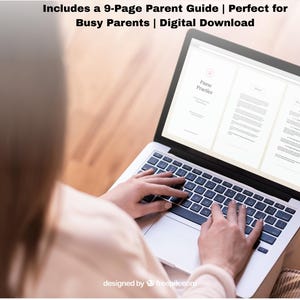 May include: A laptop displaying a 9-page parent guide. The screen shows text titled "Pause Practice". The laptop is open, and the user's hands are on the keyboard. The image includes the text "Digital Download".