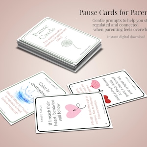 Karty do druku z pauzą rodzicielską | Strategie natychmiastowego spokoju dla rodziców | Karty z podpowiedziami do regulacji emocji + poradnik dla rodziców (wersja cyfrowa do pobrania)