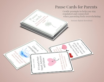 Printable Parenting Pause Cards | Instant Calm Strategies for Parents | Emotional Regulation Prompt Cards + Parent Guide (Digital Download)