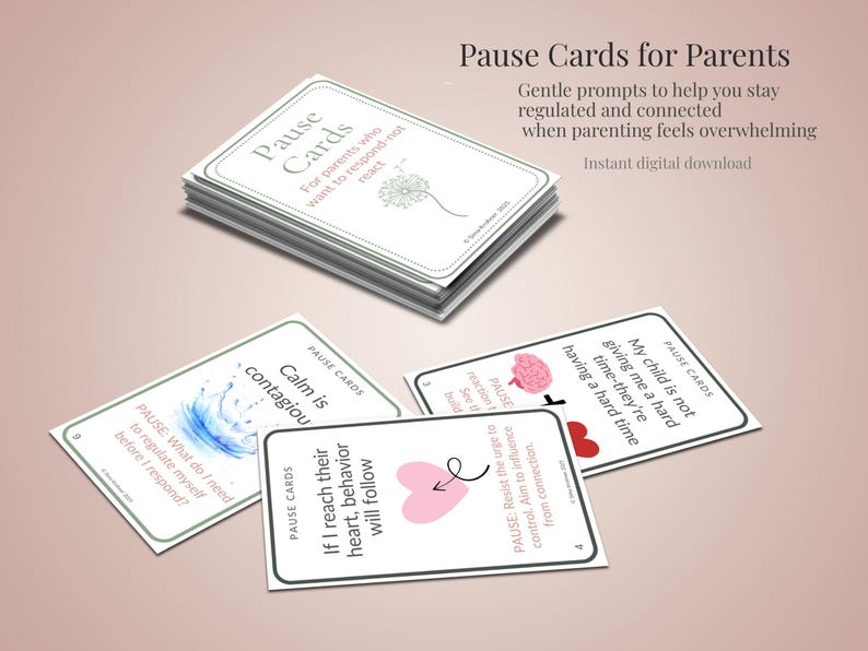 Printable Parenting Pause Cards | Instant Calm Strategies for Parents | Emotional Regulation Prompt Cards + Parent Guide (Digital Download) image 1