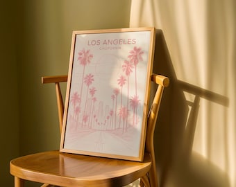 Los Angeles California Poster | Palm Tree Wall Art | Vintage Sunset Line Art Print | California Aesthetic Decor