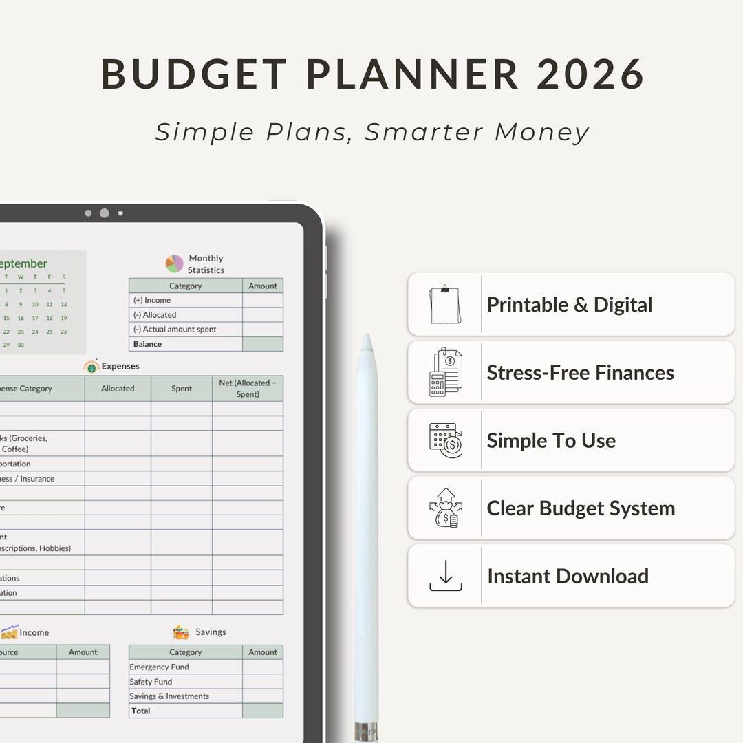 2026 Budget Planner | Simple Expense & Debt Tracker (PDF Download) - Etsy